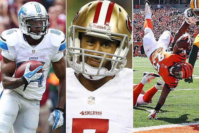 Ryan Broyles (left) and Colin Kaepernick (center) haven't made a huge impact on this fantasy season so far, but that might change. For Gio Bernard, it's the exact opposite in Week 4. (Geoff Burke/USA Today Sports :: John Froschauer/AP :: Andy Lyons/Getty Images)